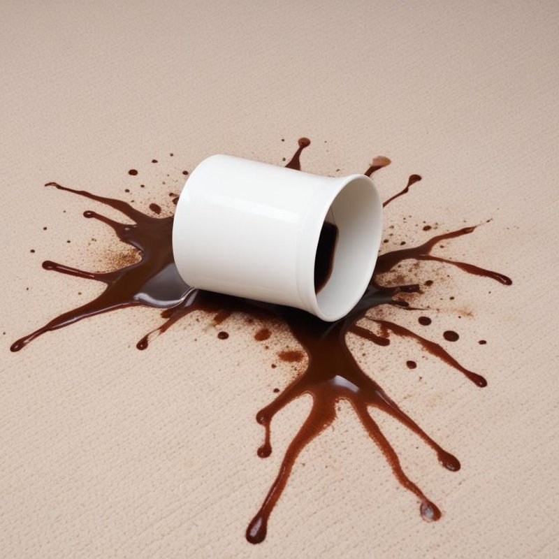 Coffee cup spilled on a carpet floor