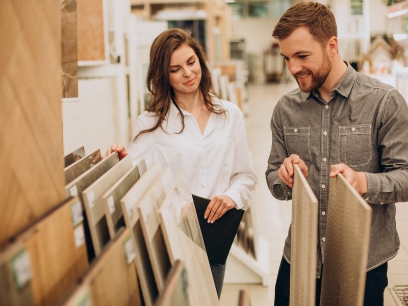 Browsing flooring samples in a showroom