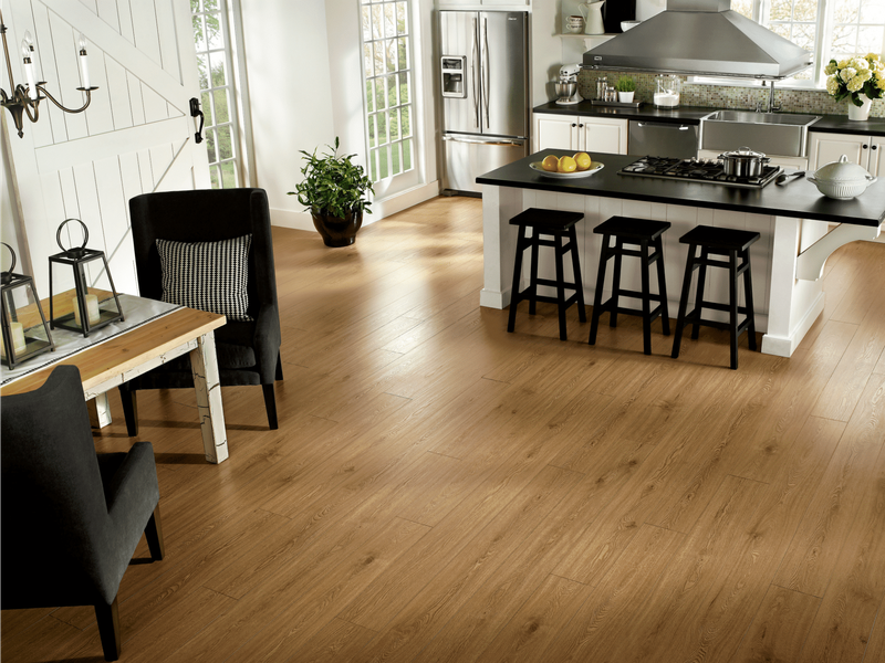 Vinyl flooring in a warm and open kitchen