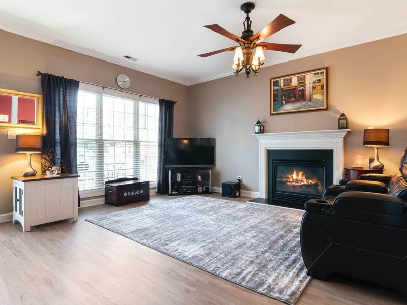 Grey area rug in a traditional living room
